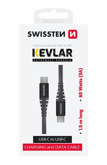 DATOVÝ KABEL SWISSTEN KEVLAR USB-C / USB-C 1,5 M ANTRACIT