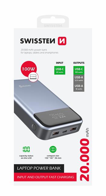 SWISSTEN POWER BANK 20000 mAh 100W POWER DELIVERY PRO NOTEBOOKY