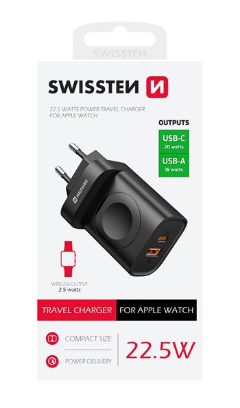 SWISSTEN SÍŤOVÝ ADAPTÉR 1xUSB-A, 1xUSB-C a Apple Watch