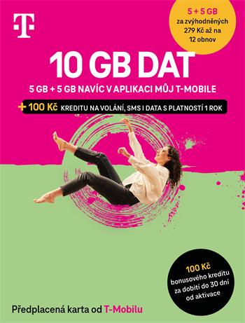 PŘEDPLACENÁ T-MOBILE TWIST SIM KARTA - 10GB (5GB+5GB)- kredit 100 Kč