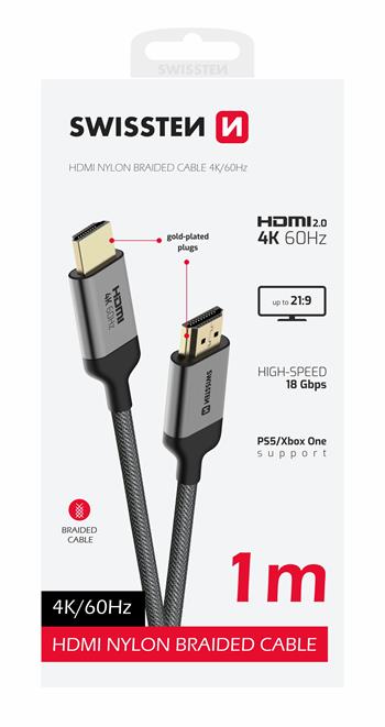 SWISSTEN KABEL HDMI NA HDMI 4K 60Hz 1,0 M NYLON