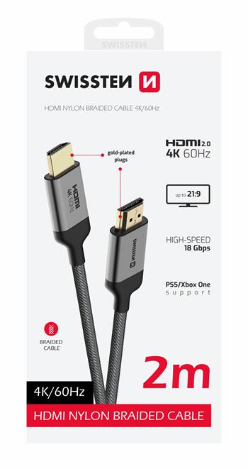 SWISSTEN KABEL HDMI NA HDMI 4K 60Hz 2,0 M NYLON