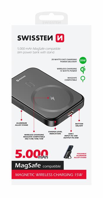 SWISSTEN POWER BANK PD 20W 5000 mAh (kompatibilní s MagSafe)