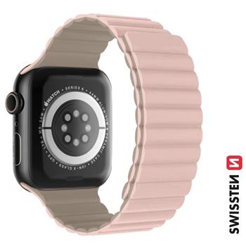 SWISSTEN ŘEMÍNEK PRO APPLE WATCH SILIKONOVÝ - MAGNETIC 38 / 40 / 41 mm RŮŽOVO/CAPPUCCINO